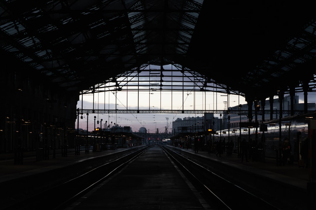Hall de gare européenne sous sa verrière au petit matin